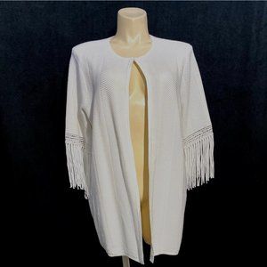 Travelers Collection Chicos 4 Cardigan Sweater White Fringe Crochet Trim Sl